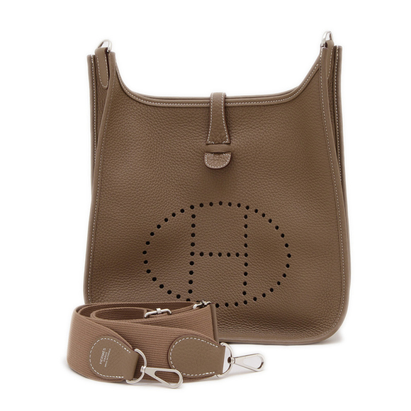 Hermes Hermès Evelyne 3 PM Shoulder Bag in Taurillon Etoupe with Silver Hardw... - Picture 1 of 6